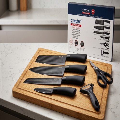 Premium Zepter 6 Pcs Kitchen Knife Set - Black Non-Stick Coating